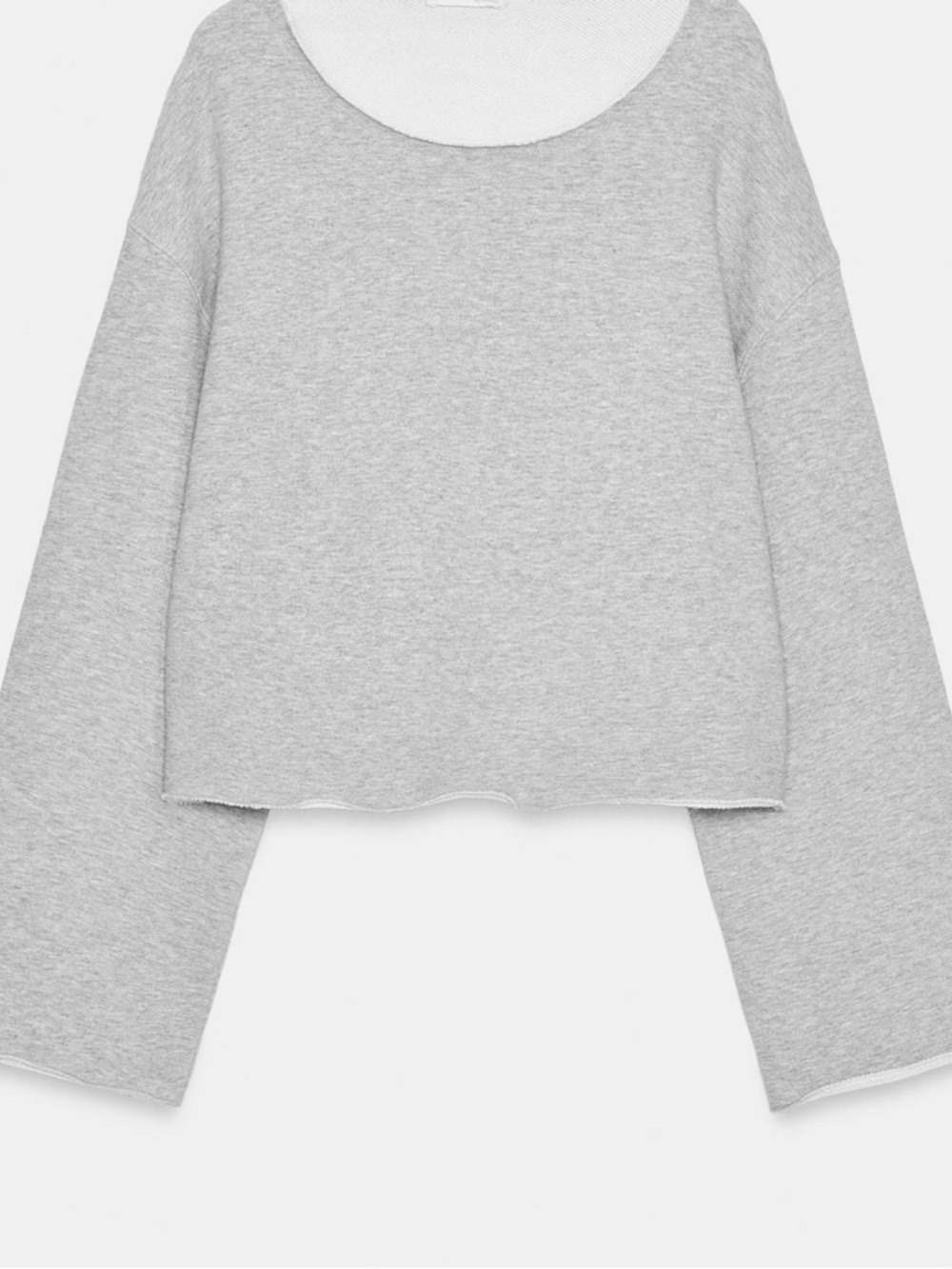 Zara Light Gray Off-Shoulder Cropped Sweatshirt Set - Picture 2 of 3